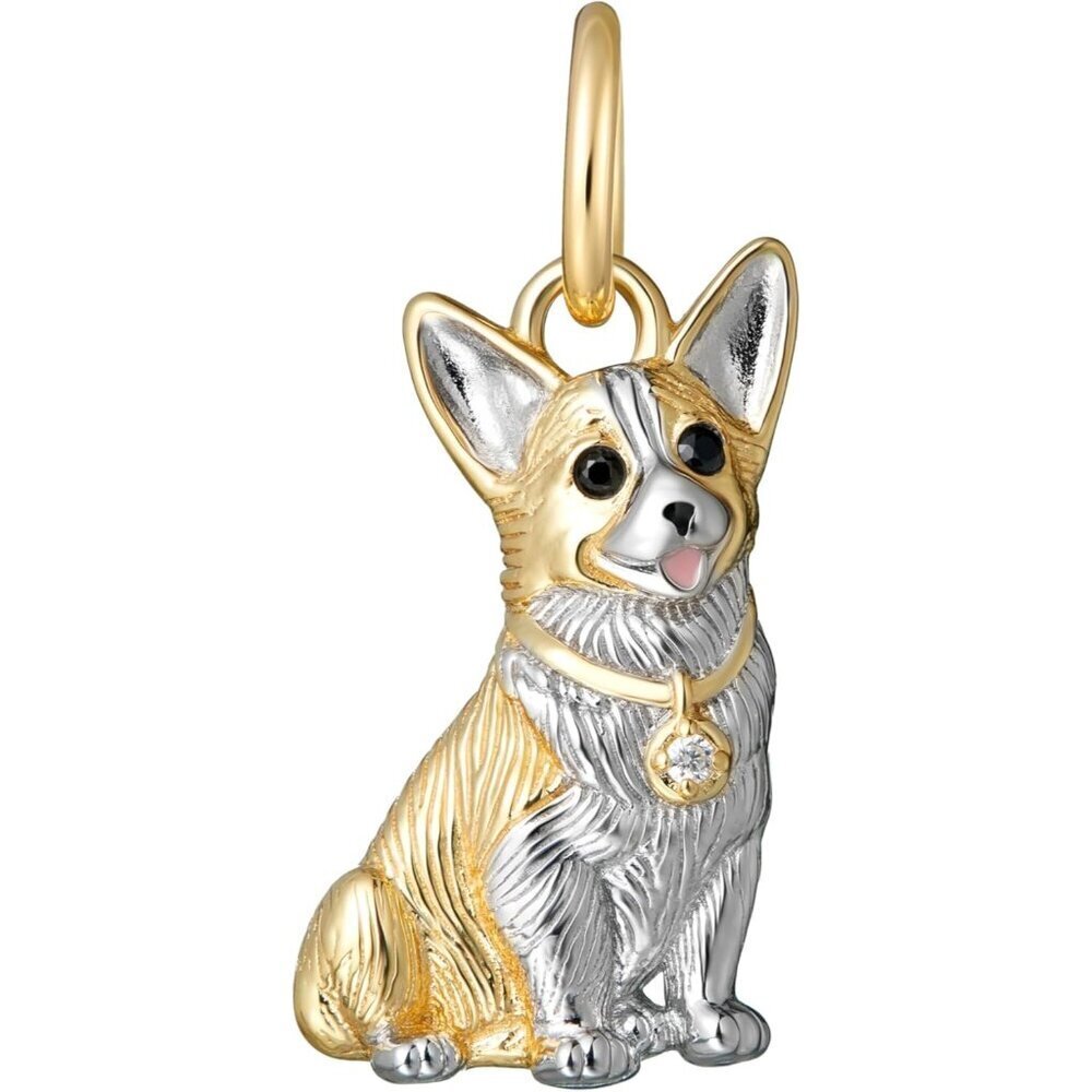 Sterling Gold Corgi breed charm plated option cubic zirconia Necklace Jewelry